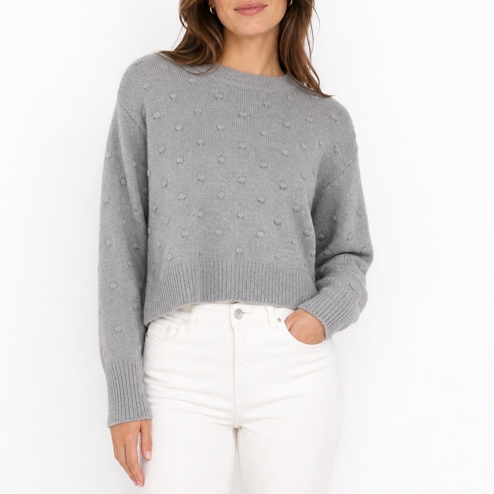 Vylette Gray Popcorn Pom Pom Knit Crewneck Sweater Small